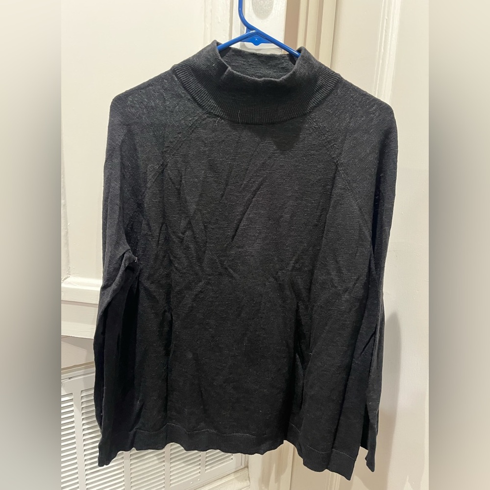 Eileen Fisher black linen cotton turtleneck sweater